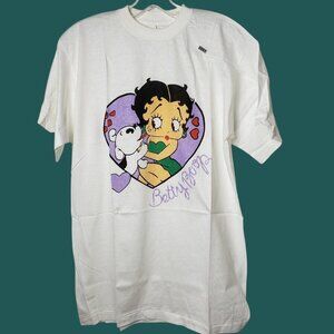 Betty Boop Graphic T-Shirt Cartoon Print Short Sleeve White Large